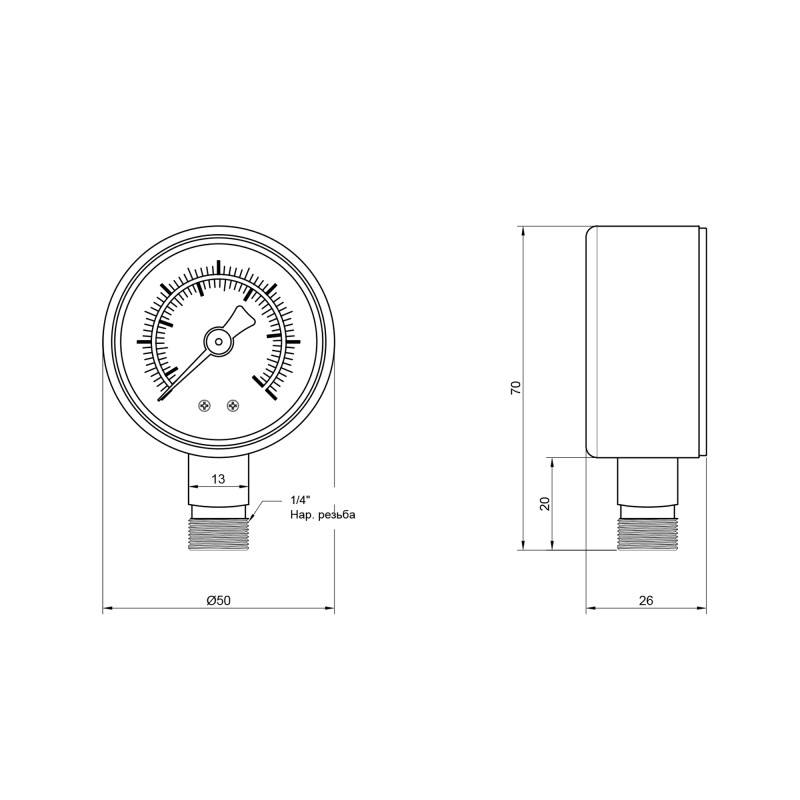 Манометр Thermo Alliance Standart 50 мм 1/4", нижнє підмикання SD1706B