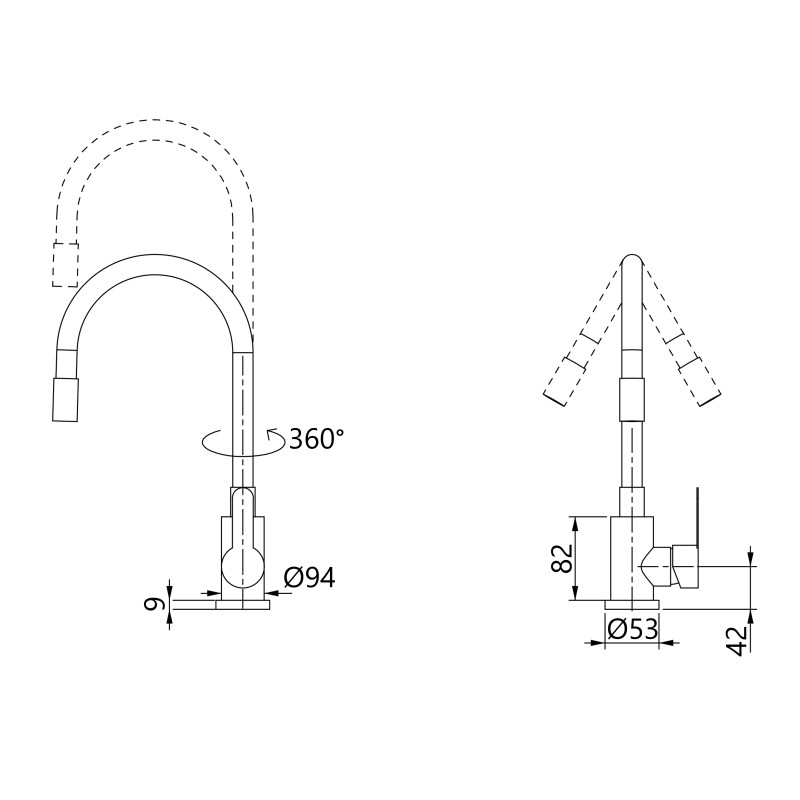 Змішувач для кухні Brinex Pure 015F3 з гнучким виливом   Graphite/Grey BRIPUR015F3GRG