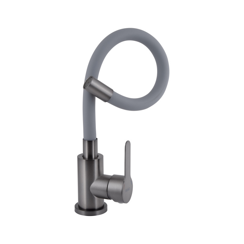Змішувач для кухні Brinex Pure 015F3 з гнучким виливом   Graphite/Grey BRIPUR015F3GRG