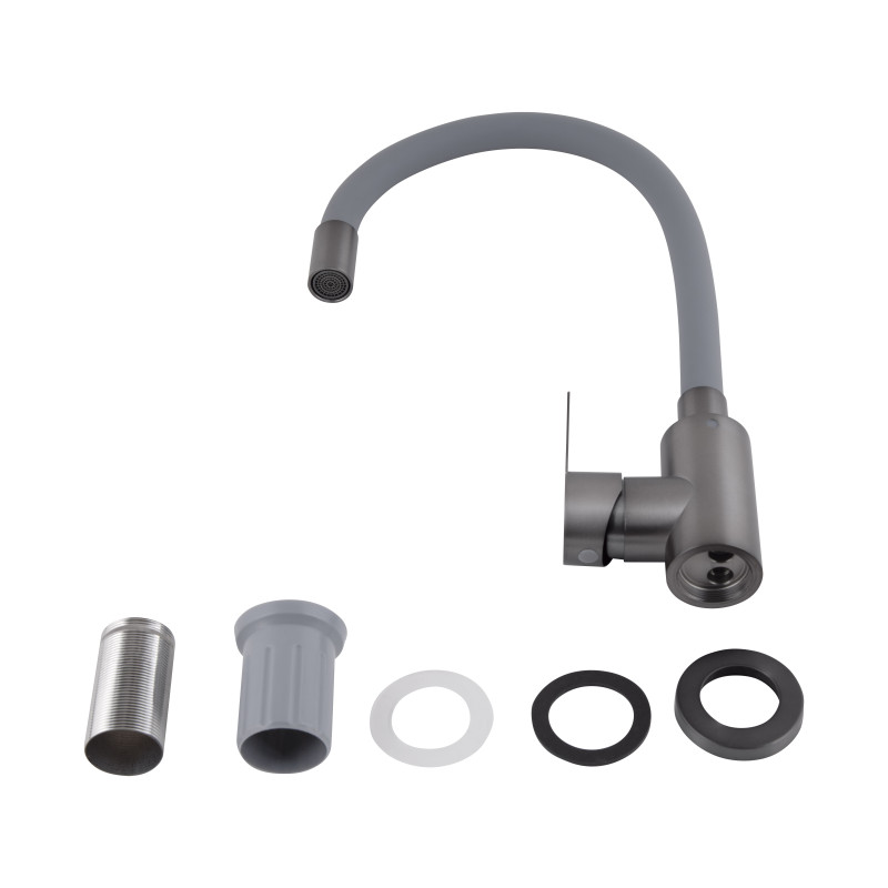 Змішувач для кухні Brinex Pure 015F3 з гнучким виливом   Graphite/Grey BRIPUR015F3GRG