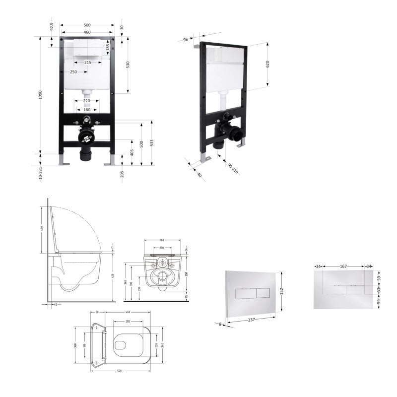 Готове рішення Qtap для ванної кімнати: підвісний унітаз Gemini Ultra Quiet 520x360x350 + комплект інсталяції Standard (лінійна клавіша Chrome)