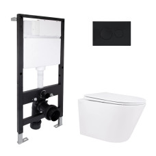 Готове рішення Qtap для ванної кімнати: підвісний унітаз Swan Rimless 520x360x320 + комплект інсталяції Standard (кругла клавіша Black)