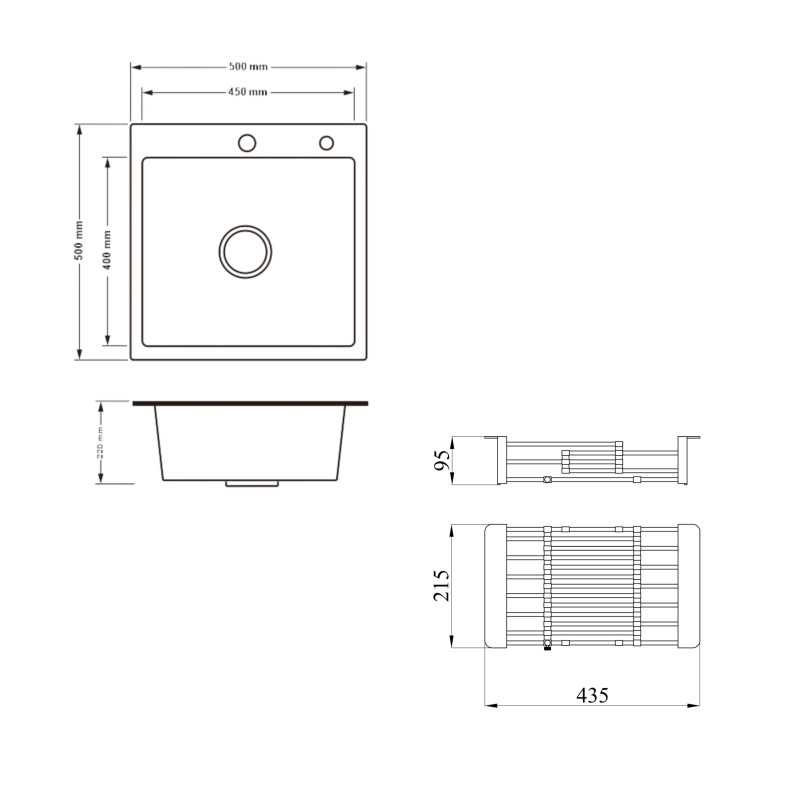 Комплект Lidz Handmade H5050HB Мийка для кухні інтегрована Decor Black PVD Honeycomb у комплекті з дозатором + Lidz LIDZK01B Корзина для кухонної мийки