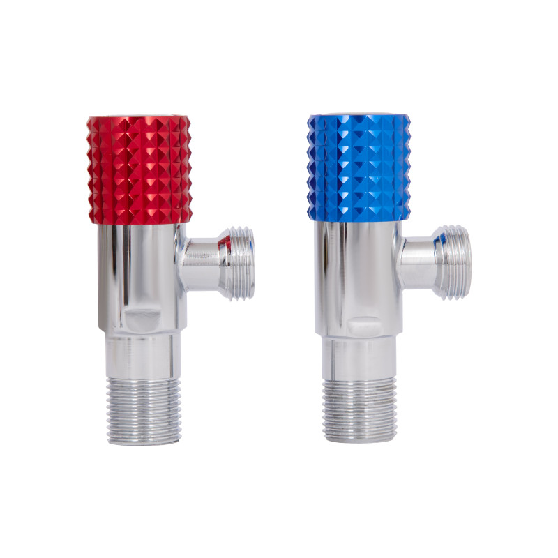 Комплект кутових кранів (круг, червоний+синій) Thermo Alliance Standart 1/2"ЗЗ, нерж, хром, керам. буксу TAS350W1515RB
