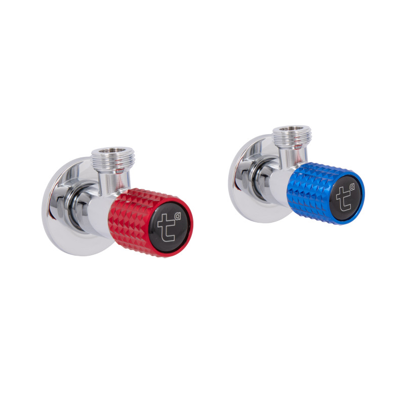 Комплект кутових кранів (круг, червоний+синій) Thermo Alliance Standart 1/2"ЗЗ, нерж, хром, керам. буксу TAS350W1515RB