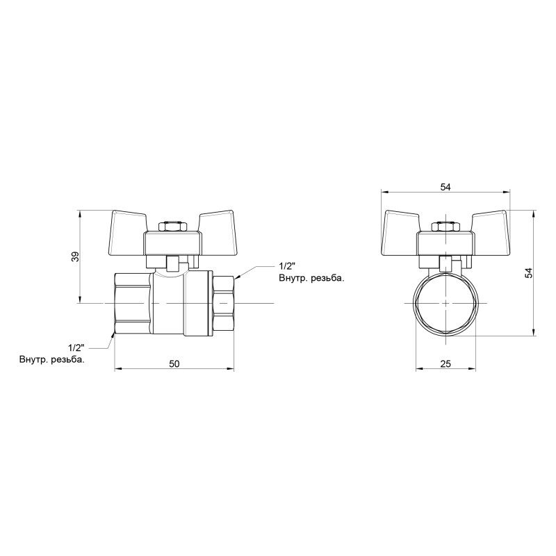 Кран кульовий Thermo Alliance Standart 1/2" ВР для води (метелик) SD602NW15PN40