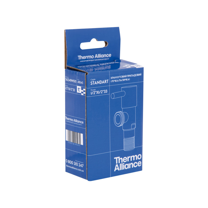 Кран кутовий Thermo Alliance Standart (палочка) 1/2"ЗЗ, нерж, хром, керам. буксу TAS349W1515