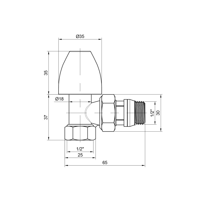 Кран радіаторний Thermo Alliance Base 1/2" ВЗ з антипротіканням кутовий SD228W15