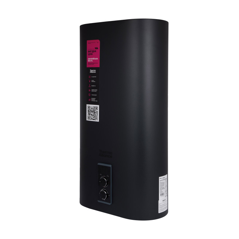 Водонагрівач електричний Thermo Alliance 80 л Black, плоский вертикальний, мокрий ТЕН 2 кВт (0,8+1,2) DT80V20G(PD)/2В