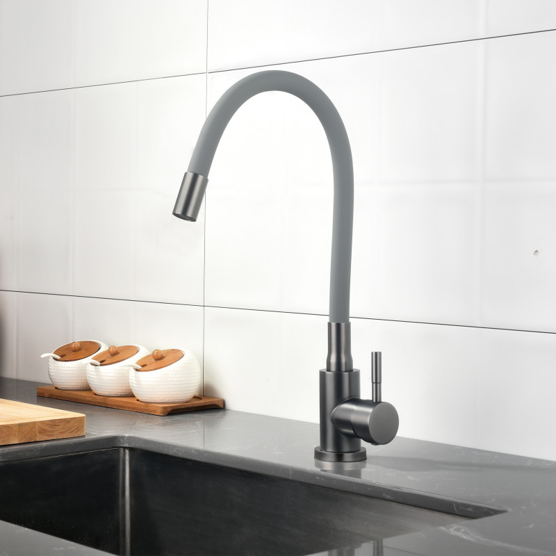 Змішувач для кухні Lidz Aria 015F3 (k35) з гнучким виливом LDARI015F3GGRP49565 Graphite/Grey