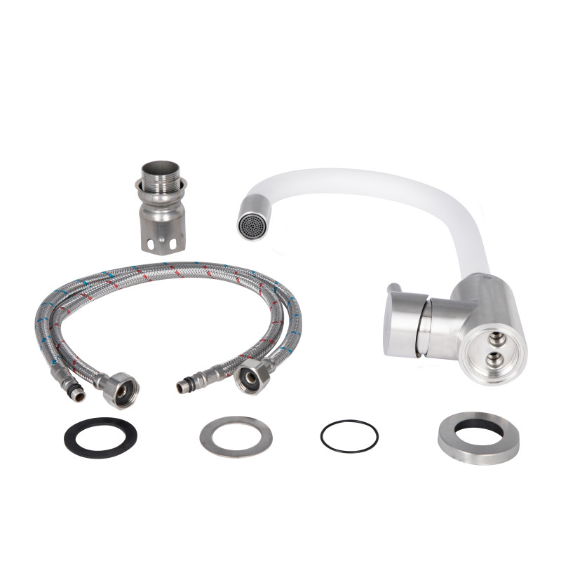 Змішувач для кухні Lidz Aria 015F3 з гнучким виливом (k35) LDARI015F3WHI43362 White / Nickel